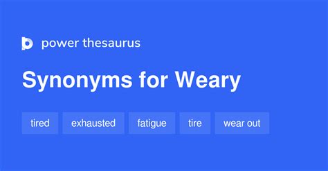 Weary synonym - Synonyms for Battle-weary (other words and phrases for Battle-weary). Synonyms for Battle-weary. 25 other terms for battle-weary- words and phrases with similar meaning. Lists. synonyms. antonyms. definitions. sentences. thesaurus. words. phrases. Parts of speech. adjectives. Tags. condition. war-ravaged. war-torn. suggest new. battle-scarred ...
